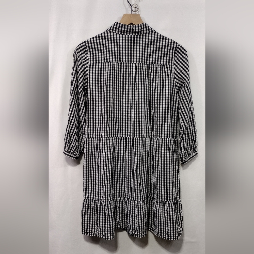 Zara Gingham Tiered Babydoll Dress Women's M Black White Boho Retro 90s Y2K - Picture 5 of 8